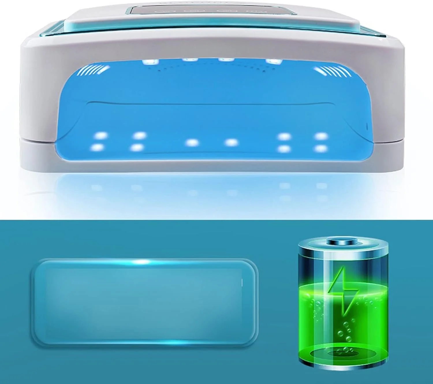 دستگاه خشک کن لاک ناخن LED، مناسب برای خشک کردن لاک ژل، طراحی کابین، قدرت 120 وات، بی سیم و قابل شارژ