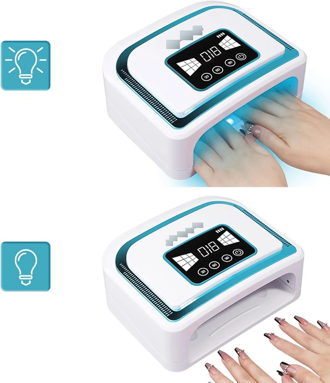 دستگاه خشک کن لاک ناخن LED، مناسب برای خشک کردن لاک ژل، طراحی کابین، قدرت 120 وات، بی سیم و قابل شارژ