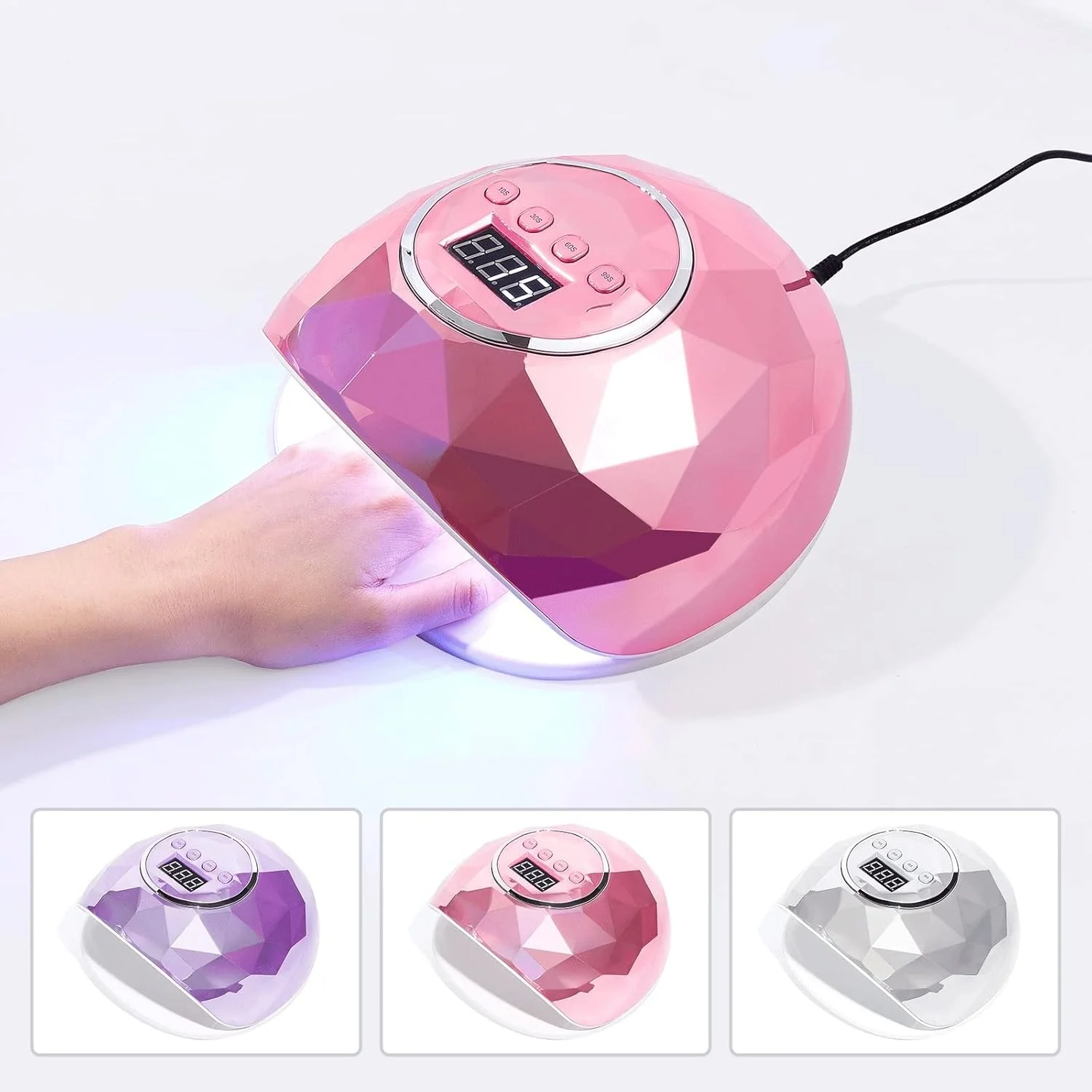 لامپ ناخن، خشک کن لاک ناخن 78 وات، آینه رنگی الماسی، لامپ ژل ناخن حرفه ای با نمایشگر LCD