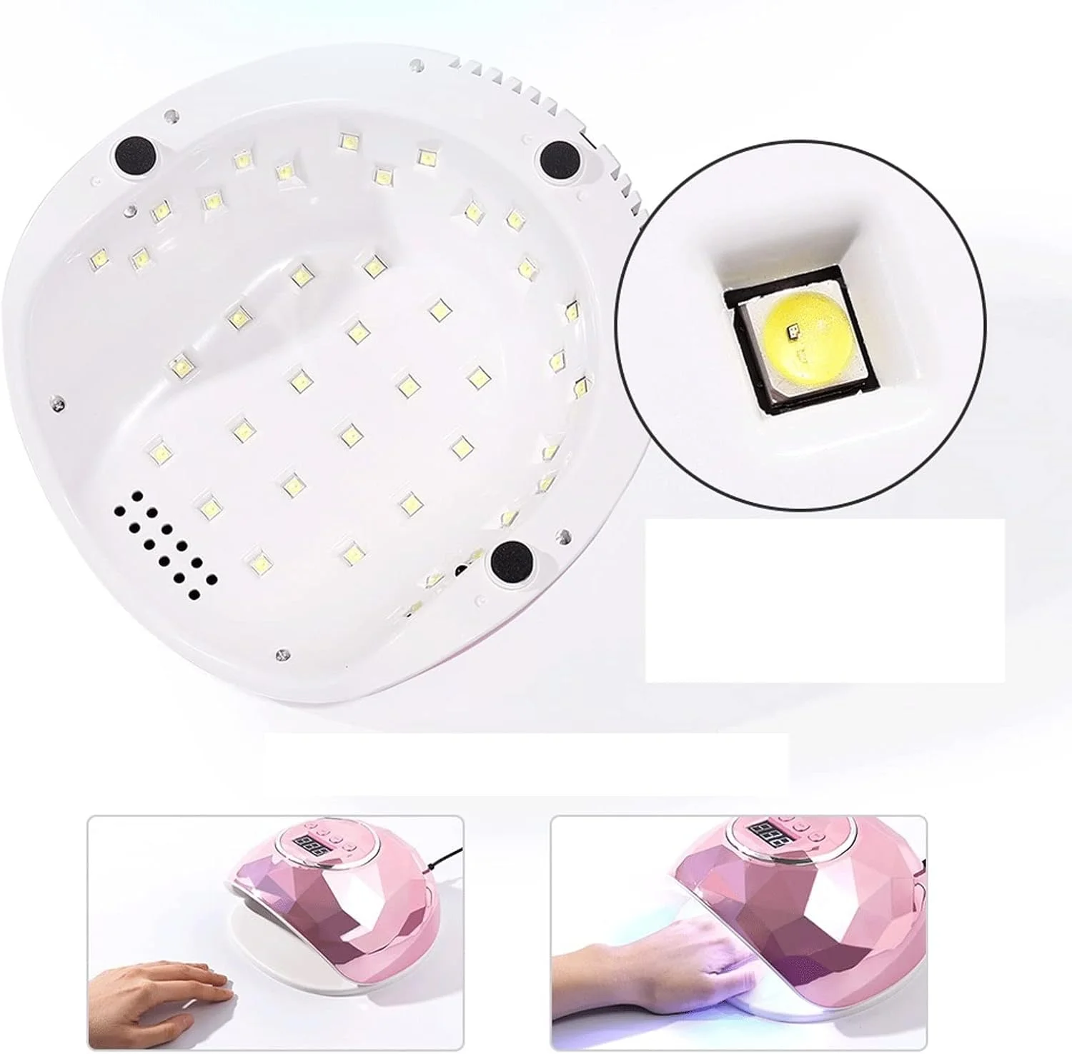 لامپ ناخن، خشک کن لاک ناخن 78 وات، آینه رنگی الماسی، لامپ ژل ناخن حرفه ای با نمایشگر LCD