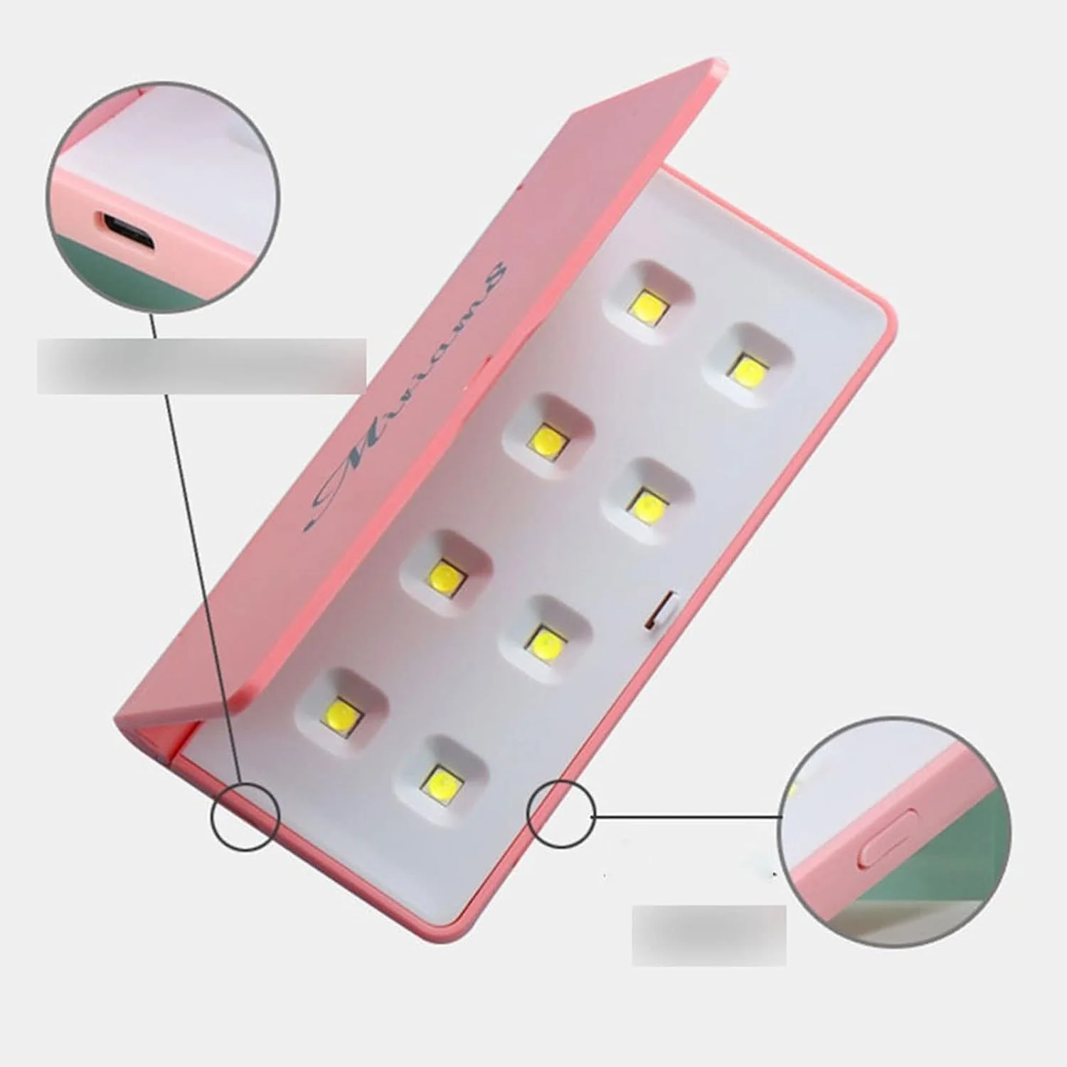چراغ ناخن، چراغ ناخن مینی قابل حمل جدید 8 وات 8 ال ای دی، خشک کن ناخن با رابط USB و پوشش تاشو، ابزار خشک کننده سریع لاک