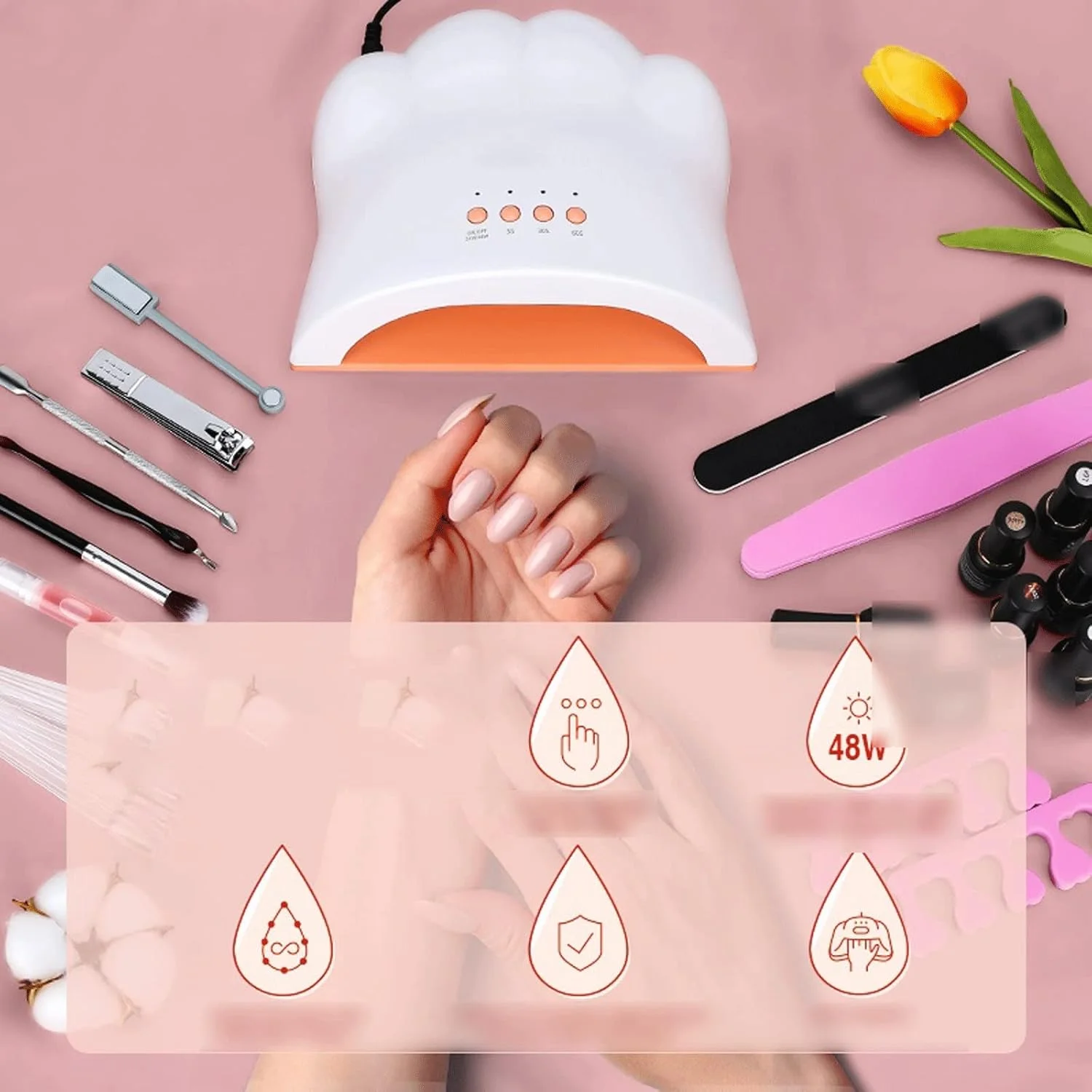 دستگاه خشک کن لاک ناخن حرفه ای 48 وات با 3 حالت تایمر، مناسب برای خشک کردن انواع لاک و طراحی ناخن