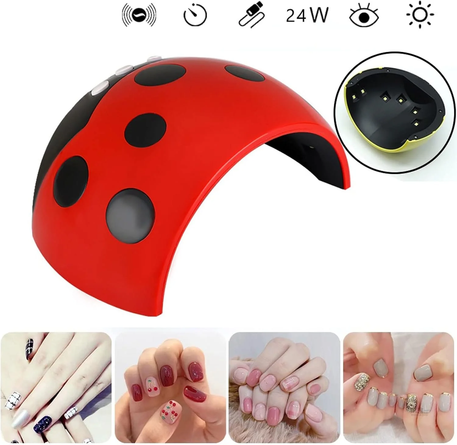 دستگاه خشک کن لاک ناخن 24 وات برای ژل ناخن، مناسب مانیکور، دارای صفحه نمایشگر با 3 زمان مختلف، دستگاه طراحی ناخن با پورت USB