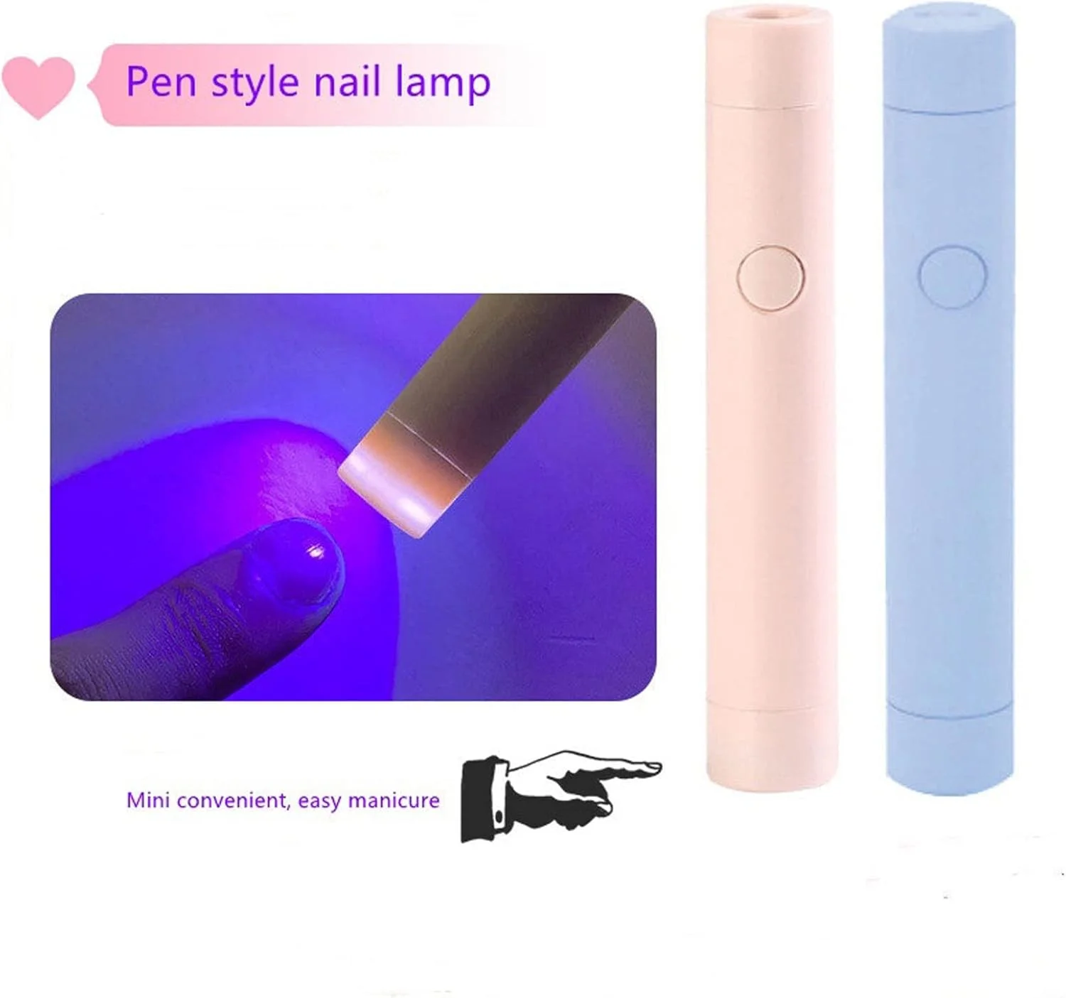چراغ ناخن، چراغ ناخن کوچک با قابلیت ذخیره باتری، چراغ قلمی USB قابل حمل، چراغ پخت اتوماتیک LED برای دستگاه لایت تراپی (رنگ: Hortel)