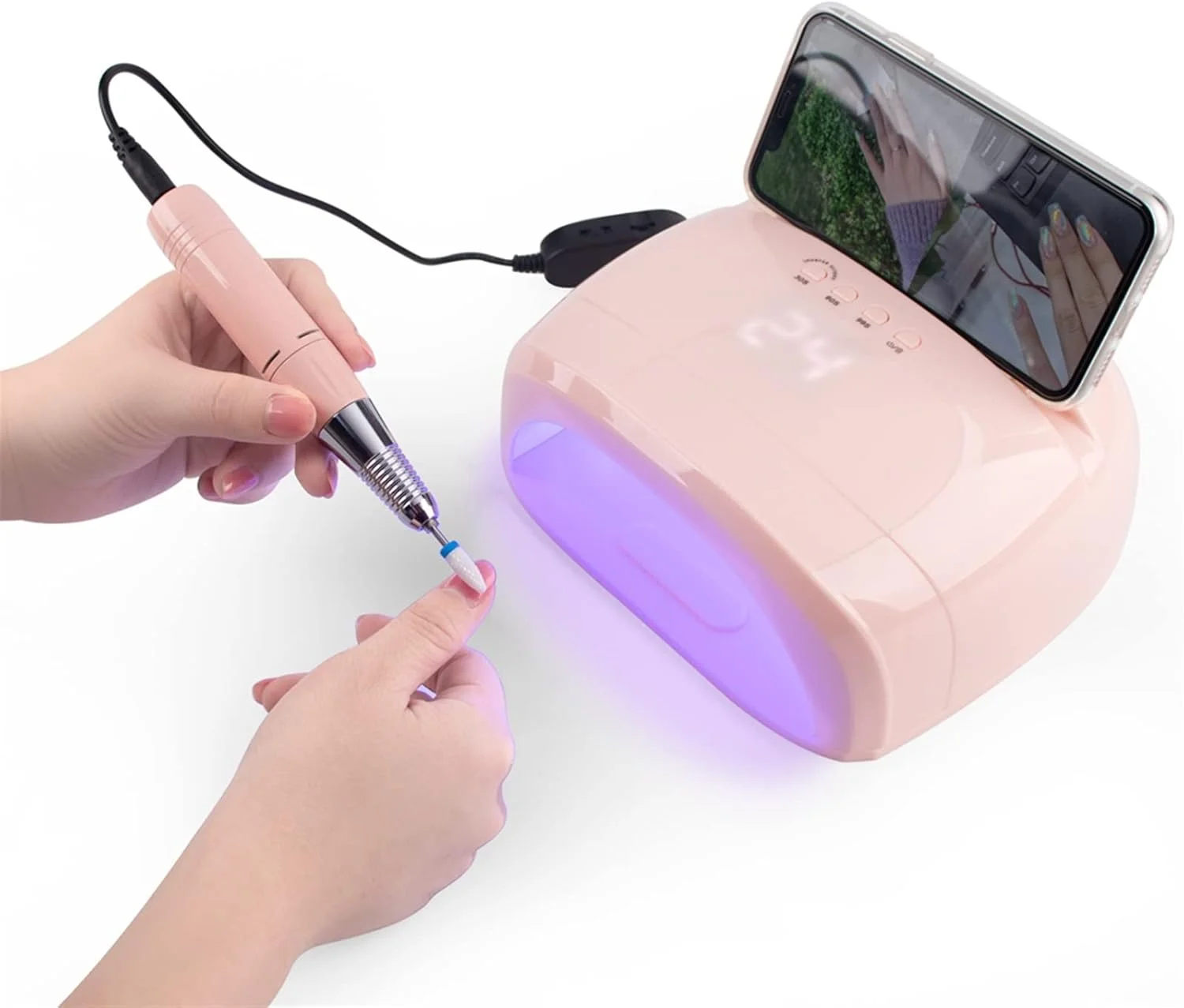 دستگاه خشک کن لاک ناخن، دستگاه مانیکور پدیکور قابل حمل 2 در 1 با سرعت 30000 دور در دقیقه به همراه لامپ LED ناخن 78 وات با قدرت بالا