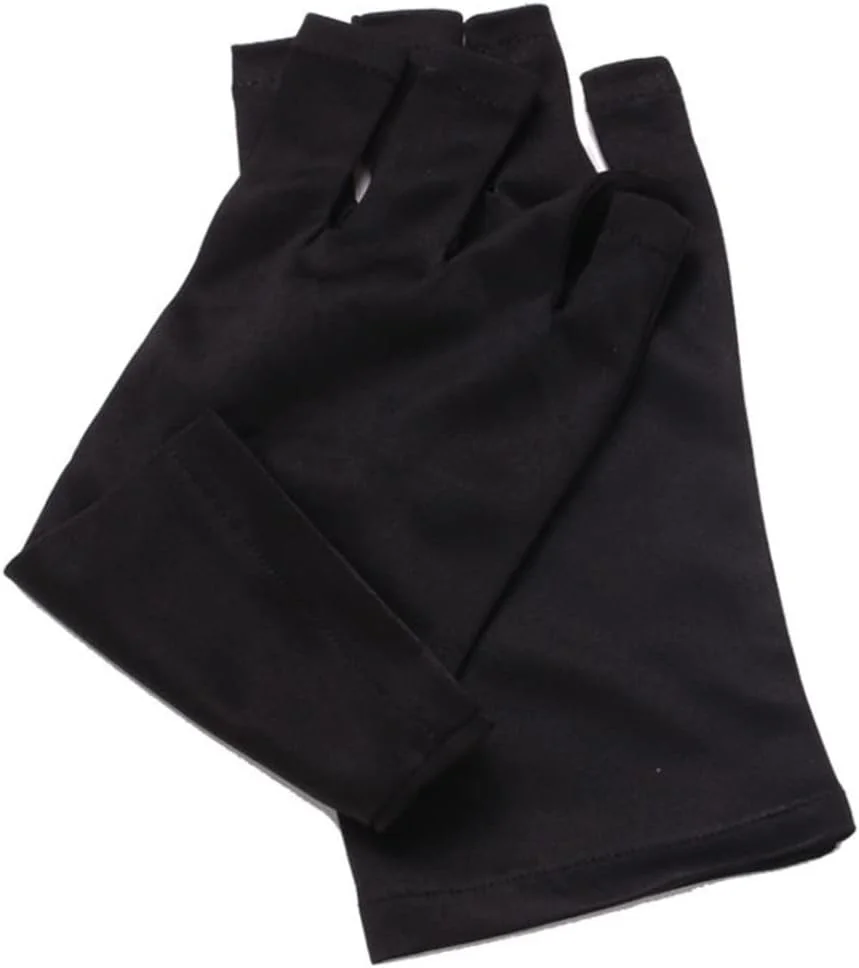 دستکش محافظ ناخن در برابر اشعه ماوراء بنفش، مناسب برای استفاده با دستگاه های خشک کننده لاک ژل، بدون انگشت، یک جفت، مشکی دستکش محافظ ناخن در برابر اشعه ماوراء بنفش، مناسب برای استفاده با دستگاه های خشک کننده لاک ژل، بدون انگشت، یک جفت، مشکی