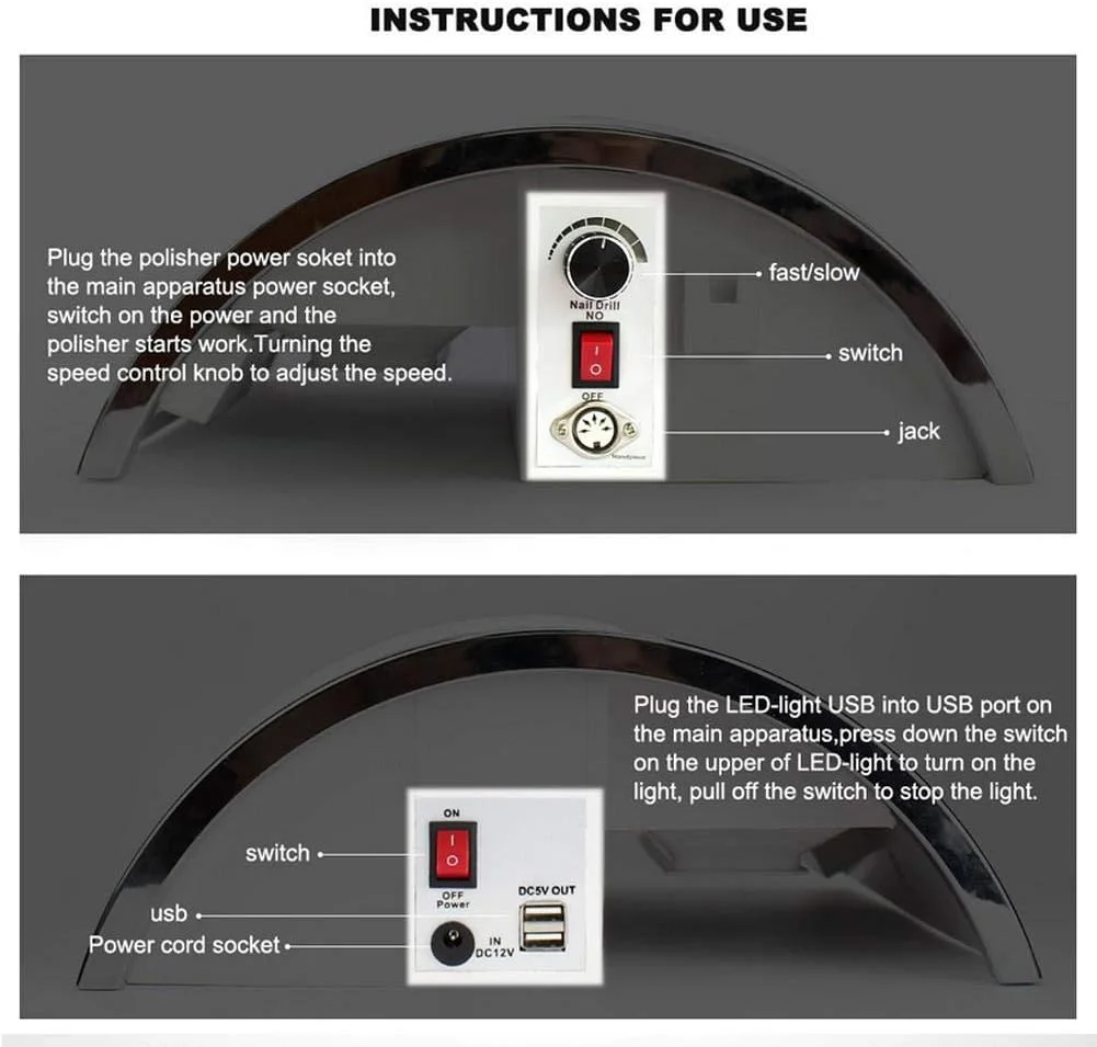 دستگاه جمع کننده گرد و غبار ناخن و لامپ خشک کن ناخن، دستگاه خشک کننده ژل ناخن UV 54 وات 3 در 1 با 3 فن و تنظیم تایمر + جمع کننده گرد و غبار ناخن با چراغ رومیزی LED + دستگاه پولیش ناخن 25000 دور در دقیقه (دوشاخه آمریکایی)