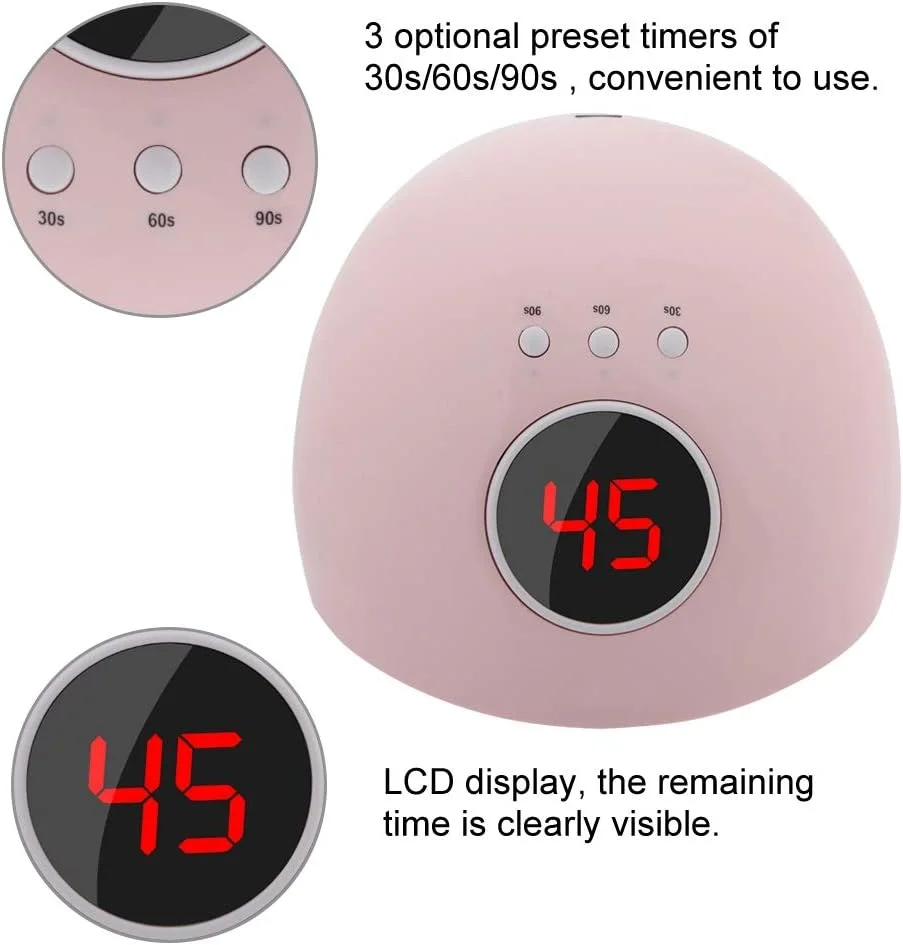 دستگاه خشک کن ناخن UV، خشک کن ناخن ال ای دی UV با توان 24 وات و 3 تنظیمات تایمر، نور UV حرفه ای برای لاک ژل ناخن، سنسور اتوماتیک و محافظت در برابر افزایش دما