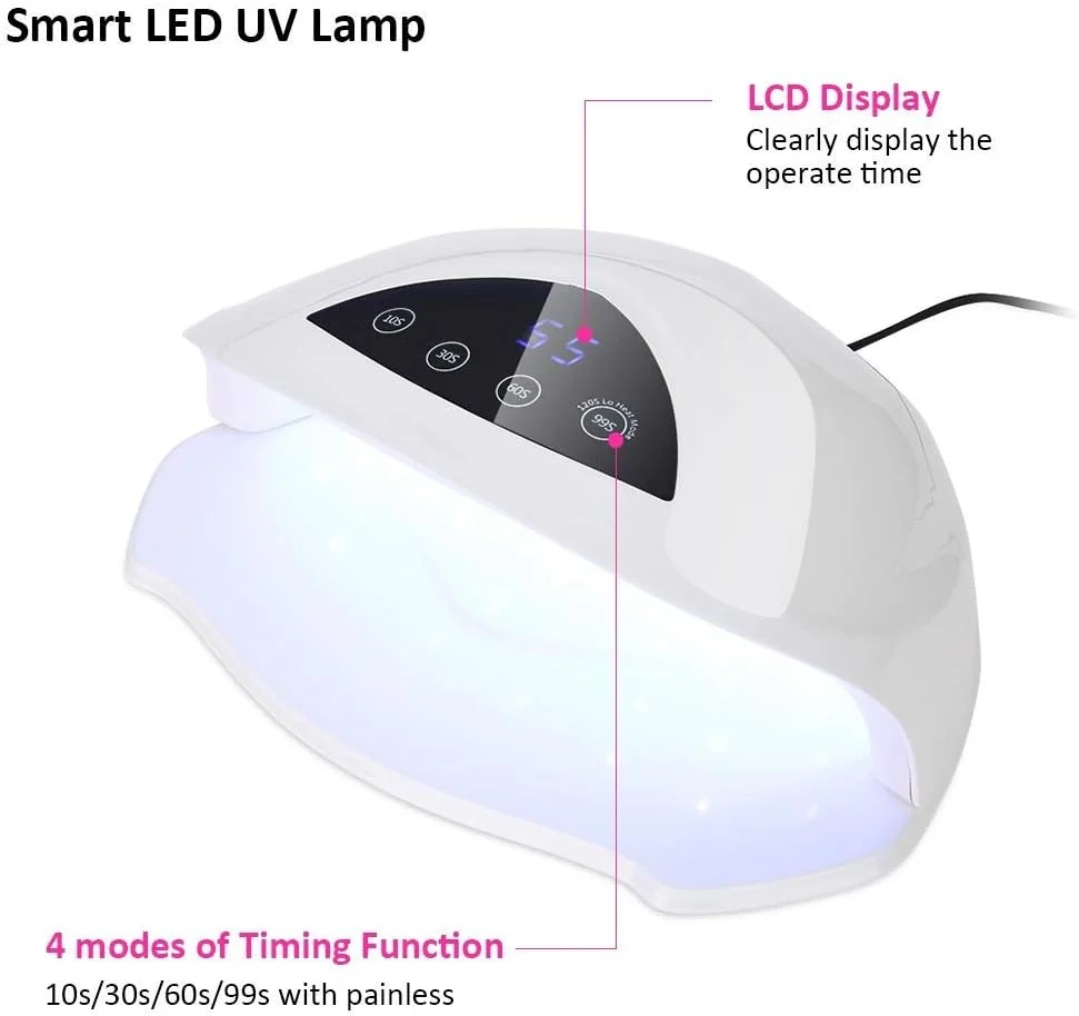 دستگاه خشک کن لاک ژل UV LED با توان 72 وات، لامپ خشک کننده با 4 تایمر، ابزار و لوازم جانبی حرفه ای طراحی ناخن، دستگاه خشک کن قابل حمل ناخن برای لاک ژل و معمولی (EU)