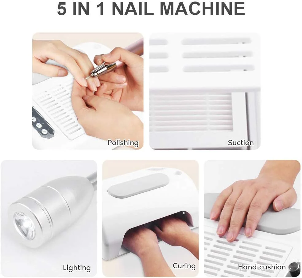 دستگاه 5 در 1 جمع کننده گرد و غبار ناخن، دستگاه پولیش و سوهان برقی 30000 دور در دقیقه با چراغ LED (آمریکا)