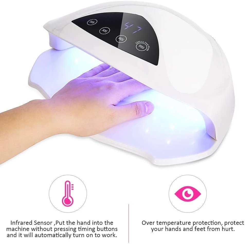 دستگاه خشک کن لاک ژل UV LED با توان 72 وات، لامپ خشک کننده با 4 تایمر، ابزار و لوازم جانبی حرفه ای طراحی ناخن، دستگاه خشک کن قابل حمل ناخن برای لاک ژل و معمولی (EU)