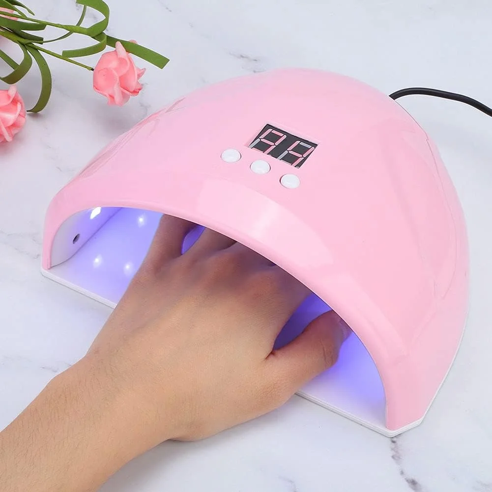 دستگاه خشک کن ناخن 36 وات، ابزار مانیکور شیک برای سفت کردن ناخن، دستگاه خشک کن لاک ژل هوشمند LED UV، خشک کن لاک ناخن برای لاک های معمولی با 12 لامپ LED (صورتی)