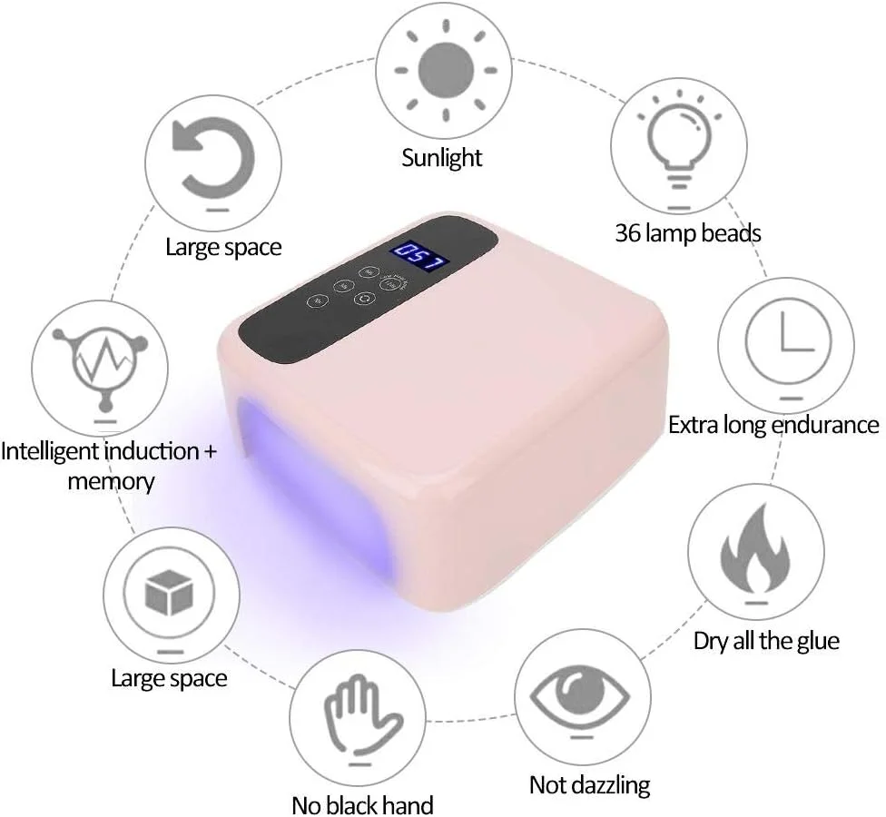 دستگاه خشک کن لاک ناخن UV LED با توان 72 وات و صفحه نمایش LED قابل تنظیم، دستگاه خشک کن ناخن القایی هوشمند قابل شارژ با صفحه نمایش چرخشی هوشمند برای خشک کردن ناخن های ژلی، سنسور اتوماتیک، صفحه نمایش LCD