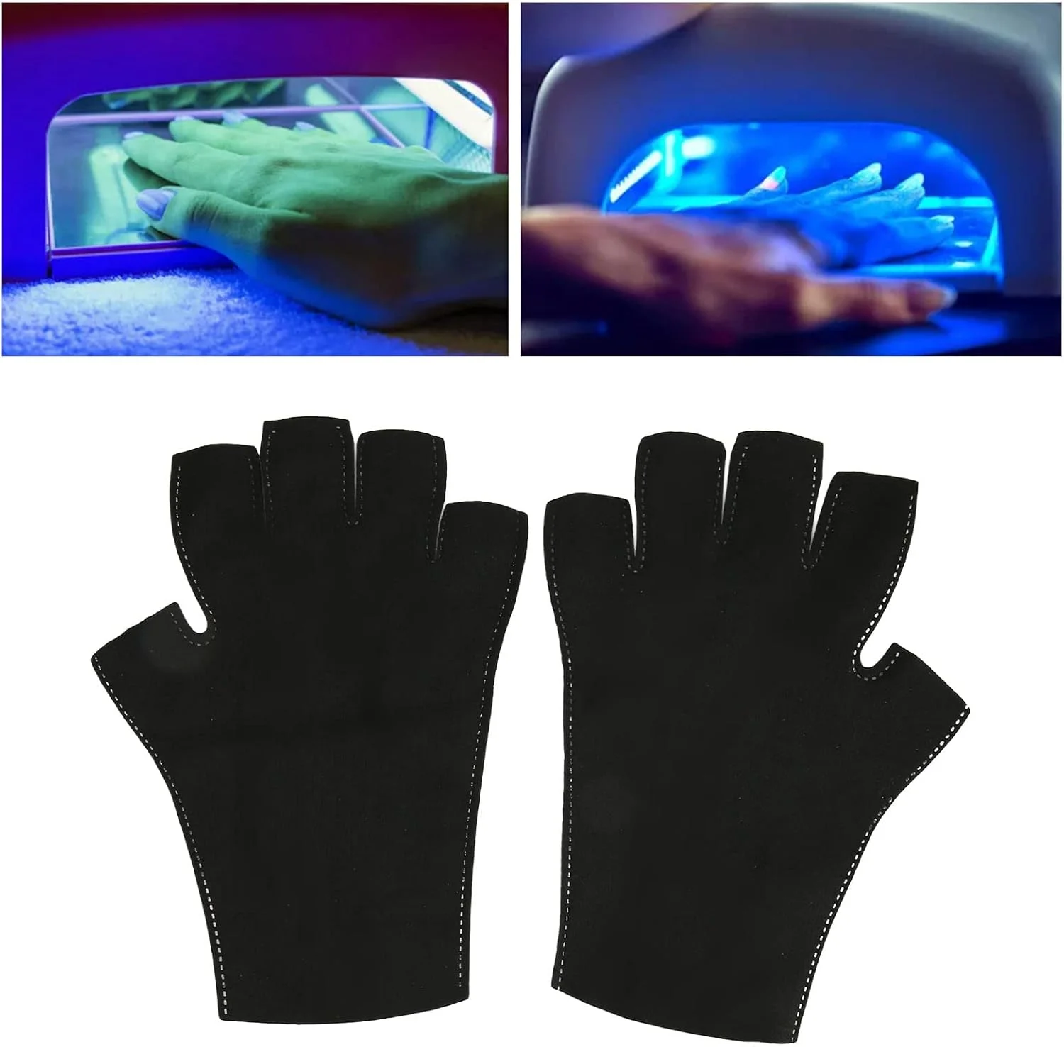 دستکش محافظت در برابر اشعه ماوراء بنفش، مناسب برای مانیکور ژلی، بدون انگشت، تنفسی، برای مراقبت از پوست - مشکی (3 جفت)