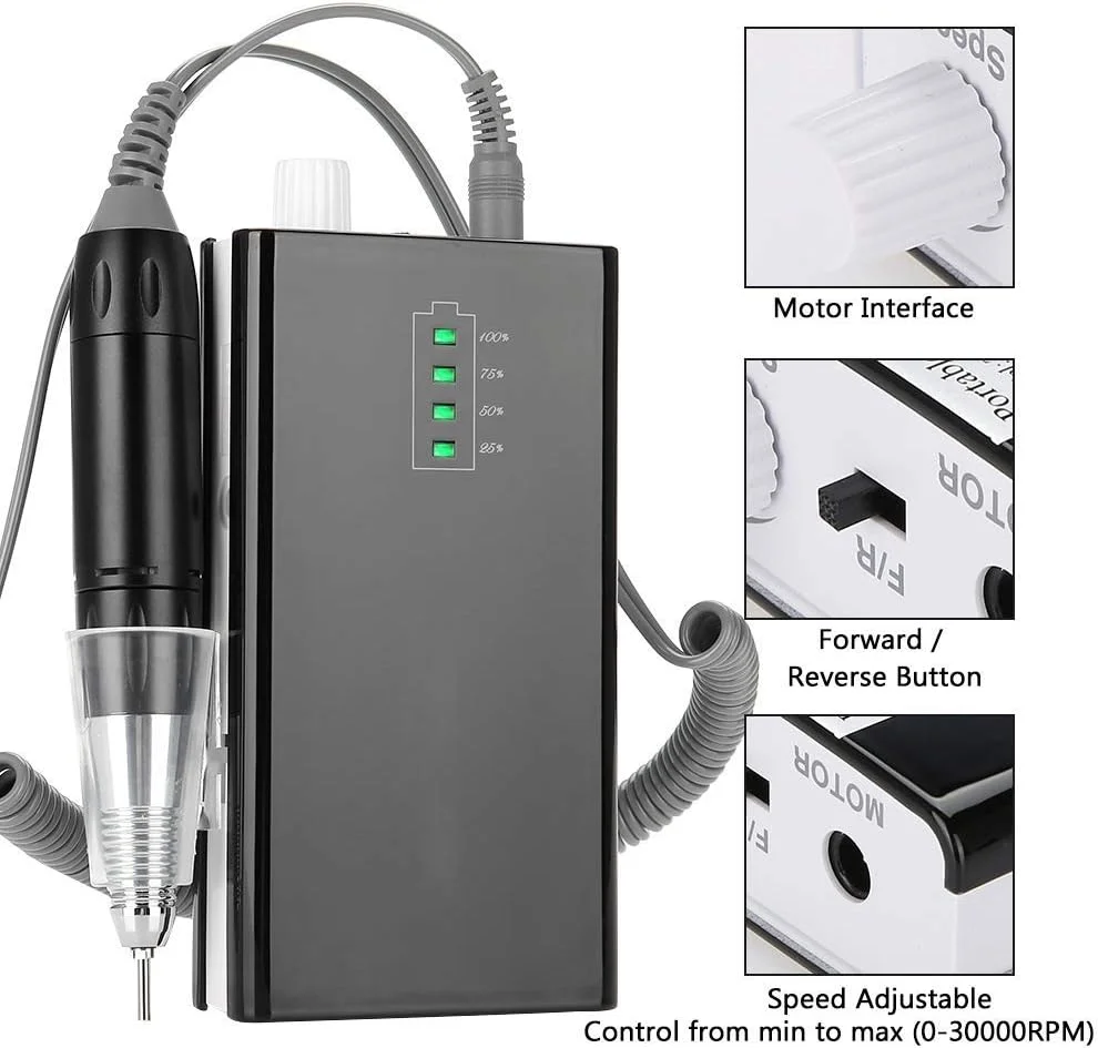 دستگاه سوهان ناخن، مینی پولیشر شارژی ناخن برای ناخن های ژلی آکریلیک، سوهان برقی 30000 دور در دقیقه (دوشاخه آمریکایی)