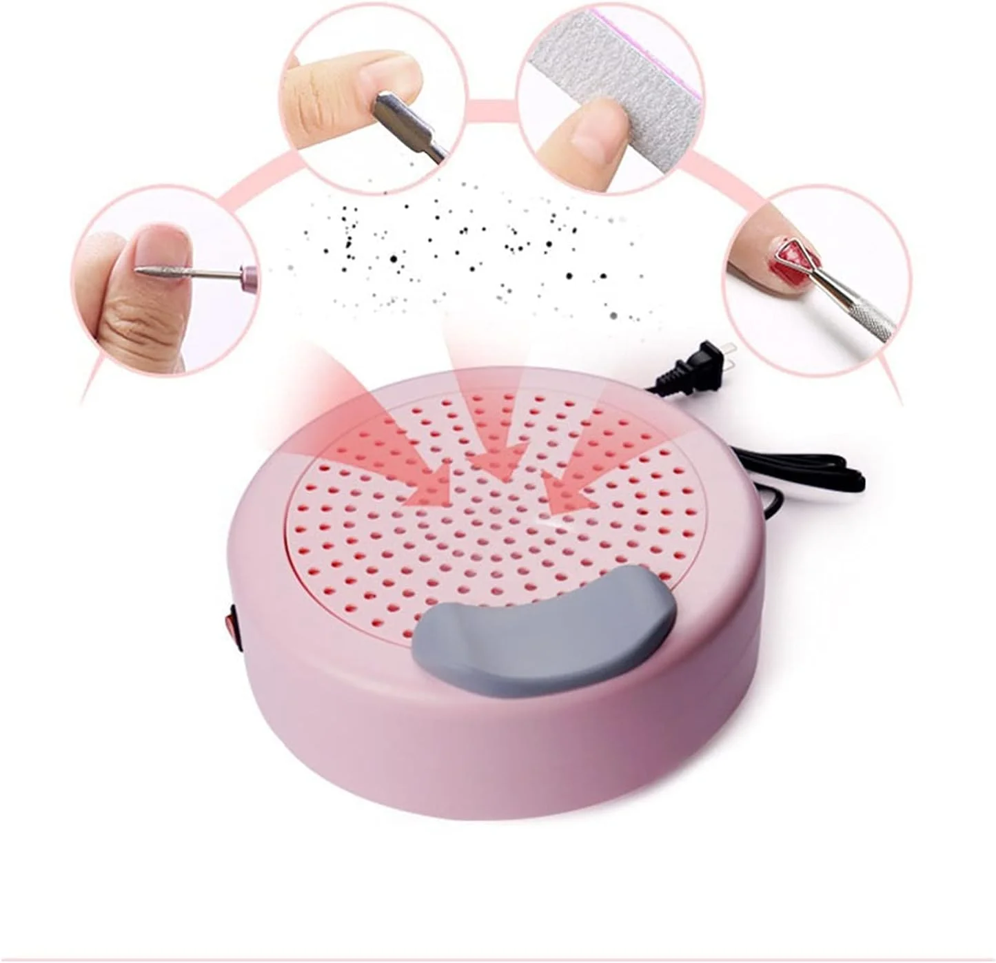 دستگاه مکنده گرد و غبار ناخن FURLOU، فیلتر تسمه ای گرد، کم صدا، مناسب میز کار، دستگاه پولیش ناخن با قدرت بالا (اندازه: صورتی)