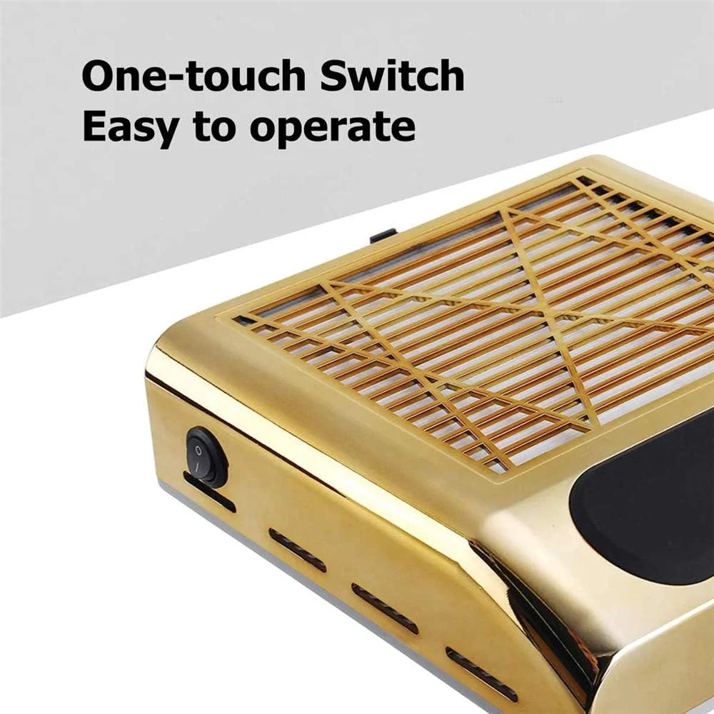 دستگاه جمع کننده گرد و غبار ناخن TISTIK 80W، مکنده برقی قدرتمند با فیلتر ضد ریزش، مناسب برای تکنسین های ناخن، سالن های حرفه ای و هنر ناخن، طلایی