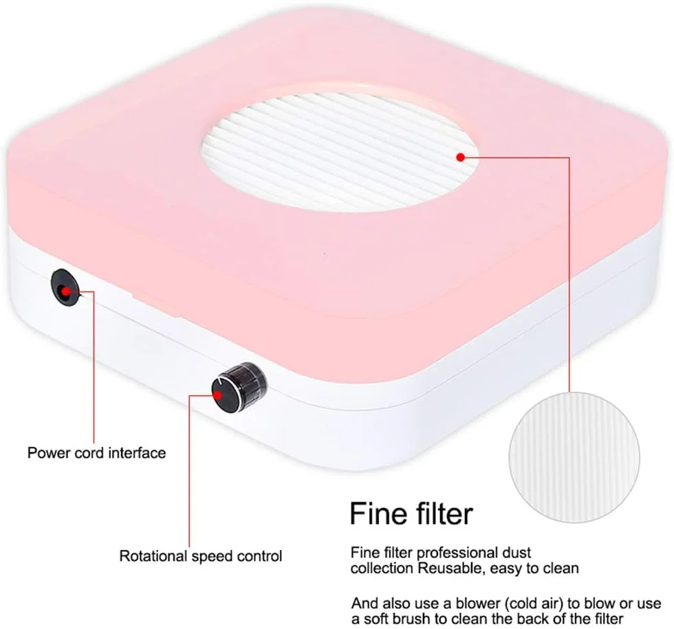 دستگاه جمع کننده گرد و غبار ناخن تمکین، فن مکنده برقی 80 واتی مانیکور، ابزار جمع آوری حرفه ای و قابل جابجایی سالن برای ناخن های چسب لاک ژل UV اکریلیک، صورتی