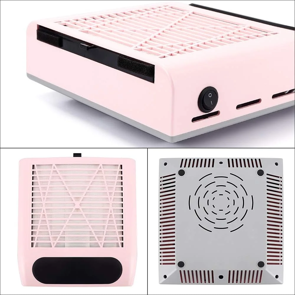 دستگاه جمع کننده گرد و غبار ناخن 80 وات، مکنده برقی قدرتمند با فیلتر ضد ریزش، مناسب برای تکنسین های حرفه ای ناخن و سالن های آرایشی، صورتی