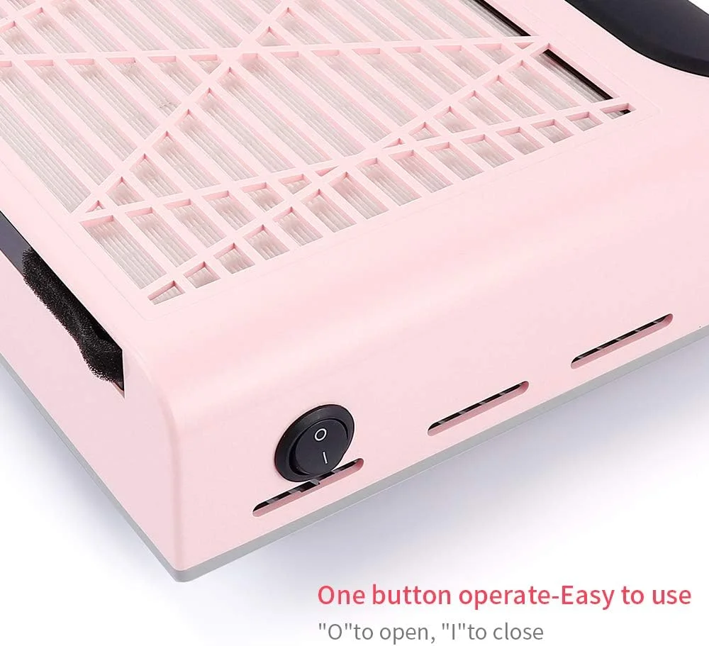 دستگاه جمع کننده گرد و غبار ناخن 80 وات، مکنده برقی قدرتمند با فیلتر ضد ریزش، مناسب برای تکنسین های حرفه ای ناخن و سالن های آرایشی، صورتی
