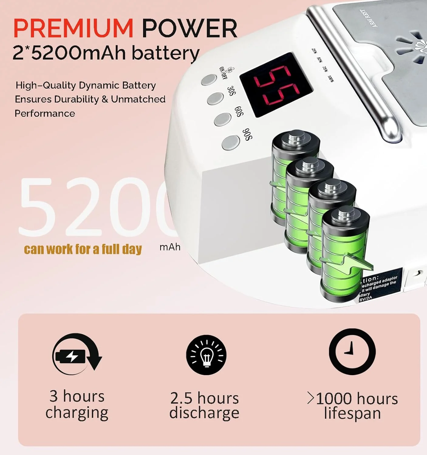 چراغ ناخن ال ای دی یو وی بی سیم، خشک کن حرفه ای ناخن برای ژل ناخن، چراغ ناخن برای ژل اکریلیک، چراغ فر کننده برای سالن زیبایی (سفید)