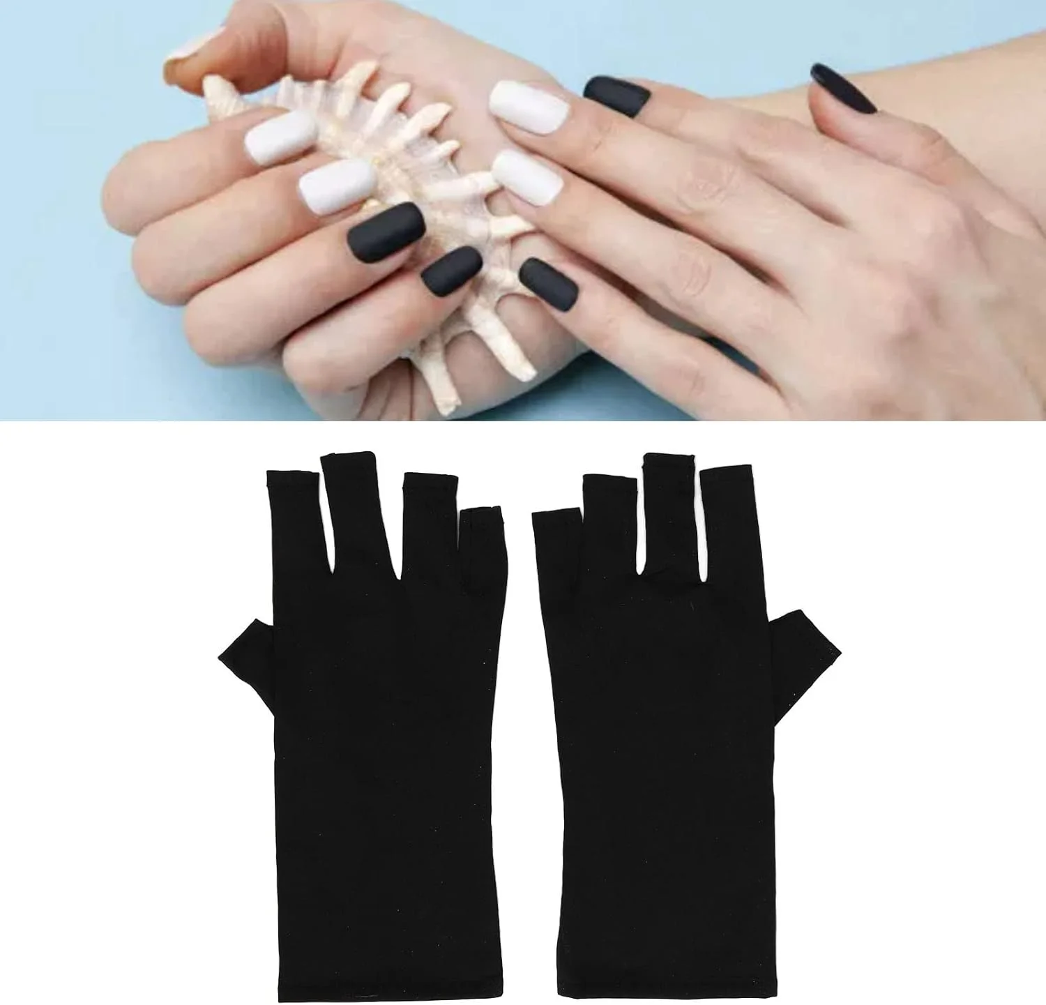 دستکش های محافظ UV، بدون انگشت، سایز متوسط، کشسان، 2 جفت، سازگار با پوست، جلوگیری از تیره شدن، مناسب برای استفاده با دستگاه UV در سالن های ناخن