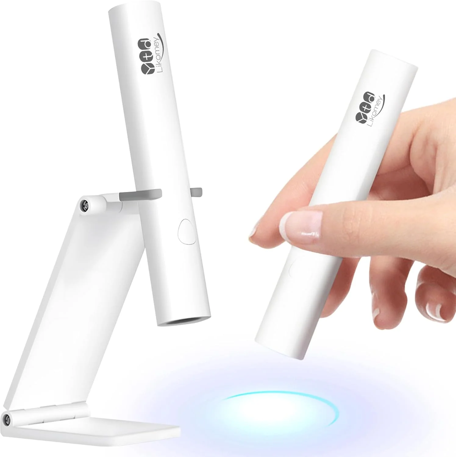 چراغ LED دستی یو وی لایکومی برای لاک ژل ناخن، چراغ کوچک خشک کن سریع ناخن سفید با پایه تاشو، قابل حمل بی سیم و قابل شارژ برای خشک کردن سریع چسب ناخن و لاک ژل اکریلیک