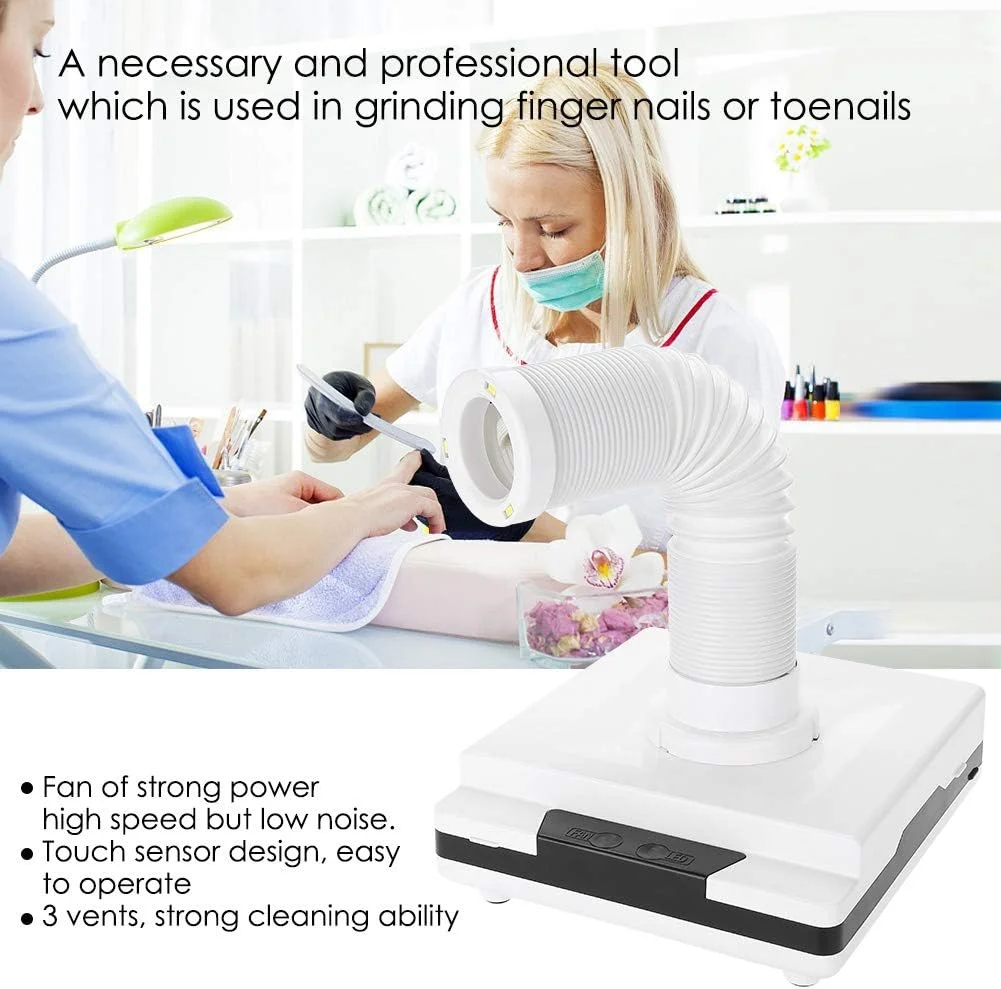دستگاه جمع کننده گرد و غبار ناخن 60 وات با مکش قوی فن، مناسب برای لاک، ناخن های اکریلیک، جاروبرقی، خشک کن هوا با 3 LED و سنسور لمسی، مناسب برای پدیکور (دوشاخه آمریکایی)