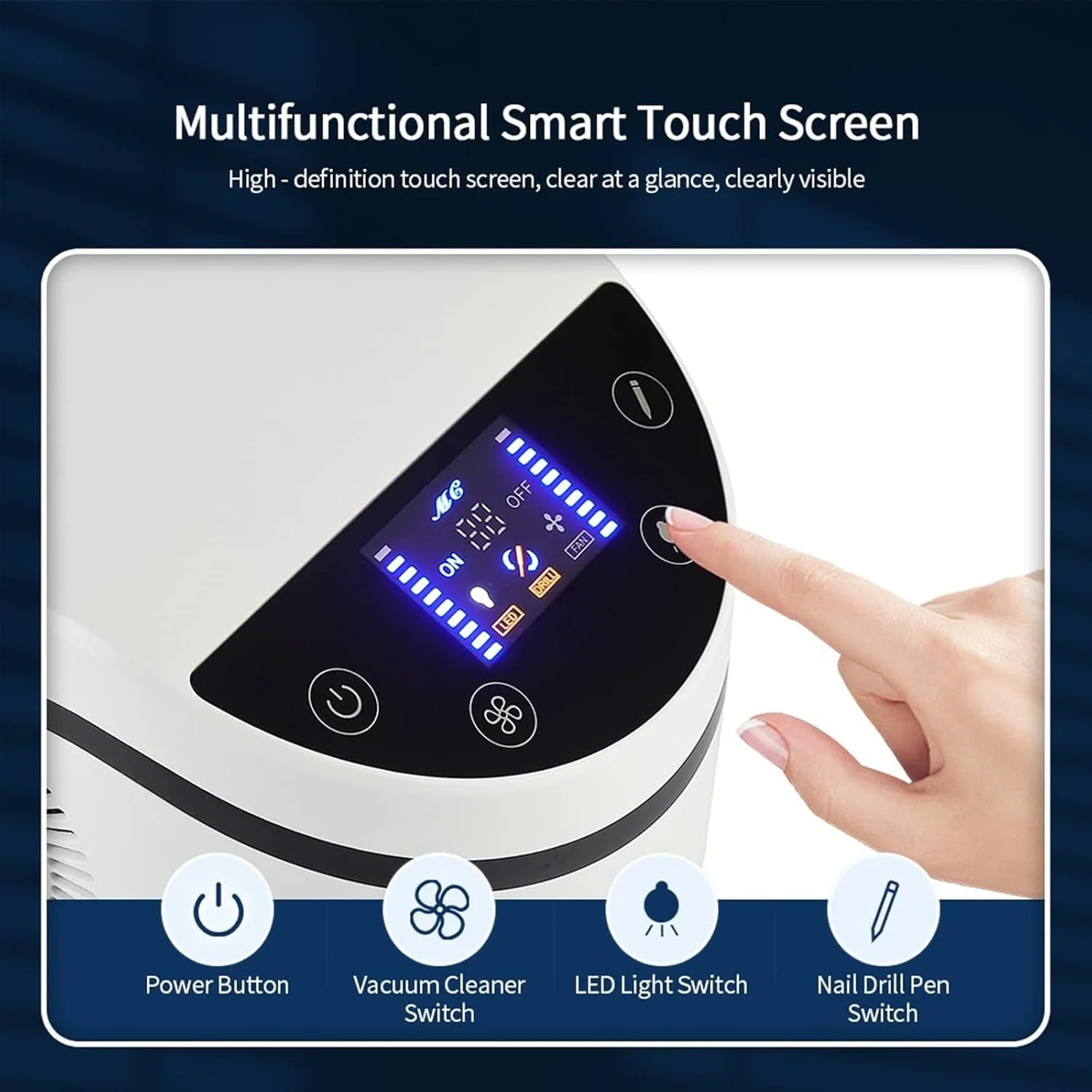 دستگاه جمع کننده گرد و غبار ناخن X&Z-XAOY با فن مکنده و چراغ + دستگاه سوهان برقی حرفه ای ناخن 35000 دور در دقیقه برای پولیش ناخن های ژلی و اکریلیک