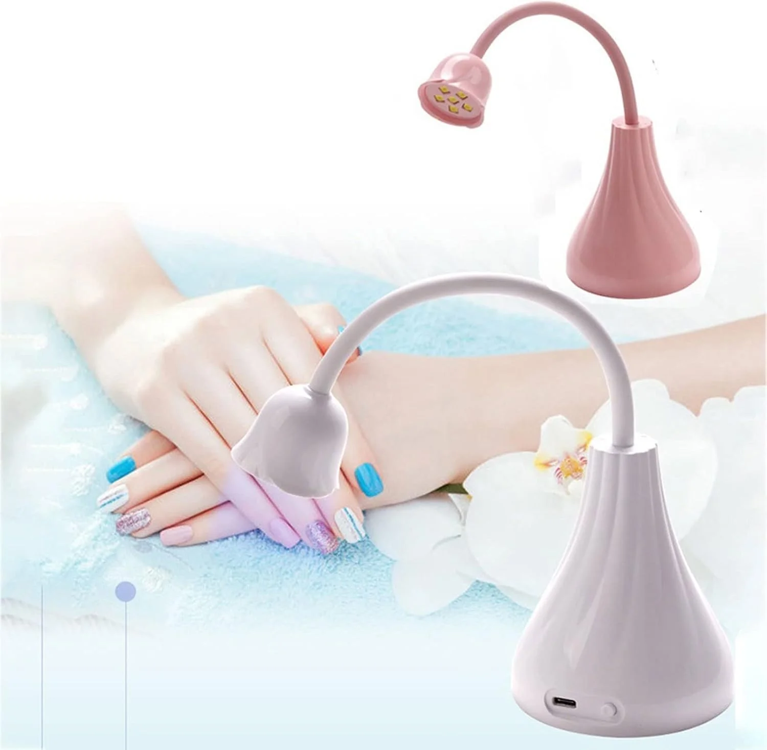 دستگاه خشک کن لاک ژل ویژکو مدل Gel Light 18W، طرح گل نیلوفر، صورتی، قابل شارژ با USB، مناسب برای طراحی ناخن و مانیکور