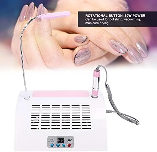 دستگاه 5 در 1 جمع کننده گرد و غبار ناخن با دریل، دستگاه برقی چند منظوره دریل ناخن با مکنده گرد و غبار، چراغ رومیزی LED و بالشتک استراحت دست برای ناخن های اکریلیک (US)