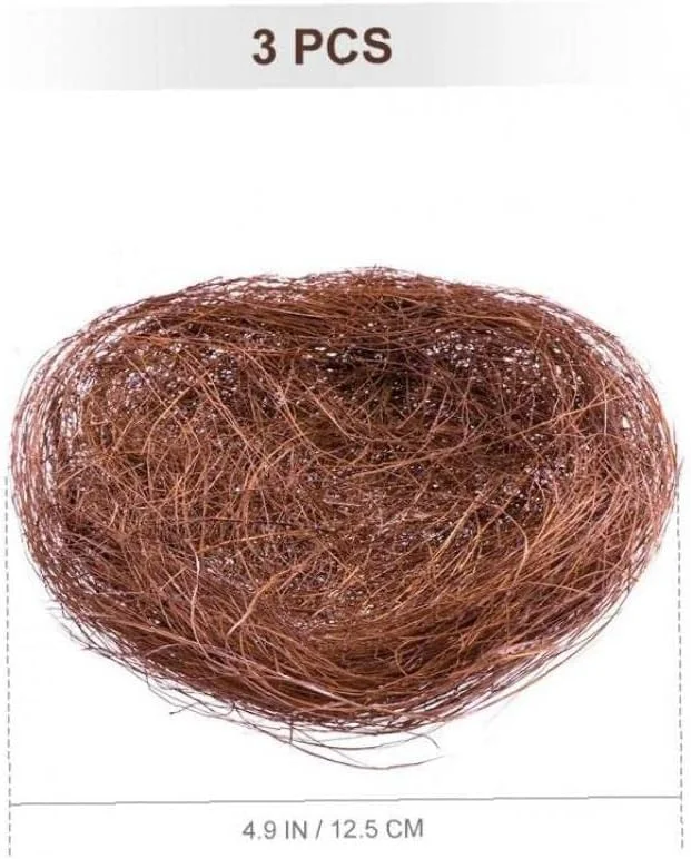 لانه پرنده مصنوعی 3 عددی، لانه تخم مرغی با نخ کتانی دست ساز، خانه پرنده مینیاتوری برای تزئین درخت عید پاک، تزئینات صنایع دستی مهمانی خانگی