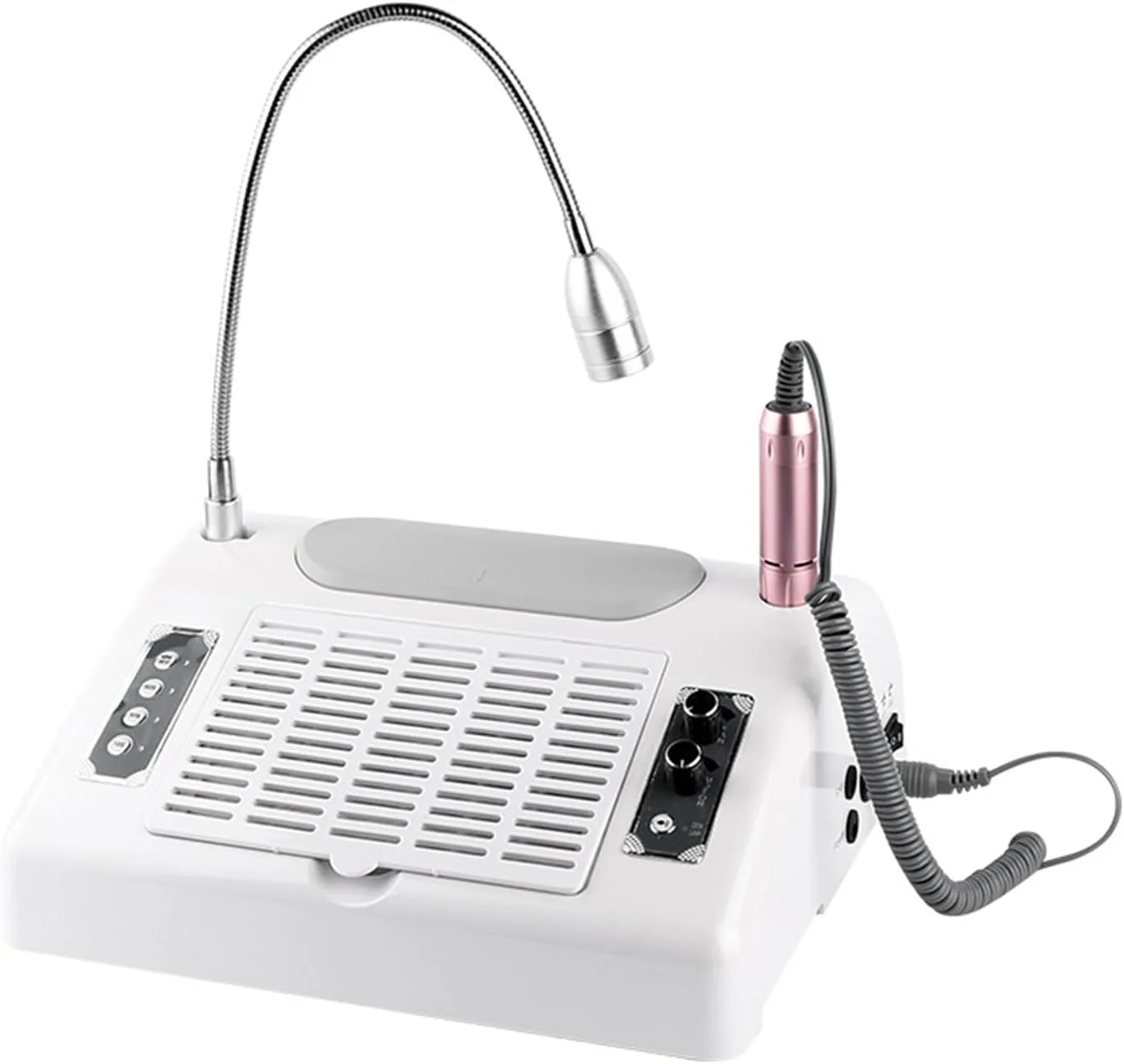 دستگاه مانیکور 5 در 1، دستگاه سوهان برقی ناخن 30000 دور در دقیقه، خشک کن UV، دارای سوهان ناخن، جمع کننده گرد و غبار، چراغ رومیزی، بالشتک دست، برای لاک ژل