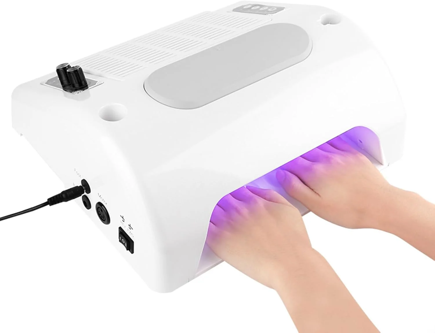 دستگاه مانیکور 5 در 1، دستگاه سوهان برقی ناخن 30000 دور در دقیقه، خشک کن UV، دارای سوهان ناخن، جمع کننده گرد و غبار، چراغ رومیزی، بالشتک دست، برای لاک ژل