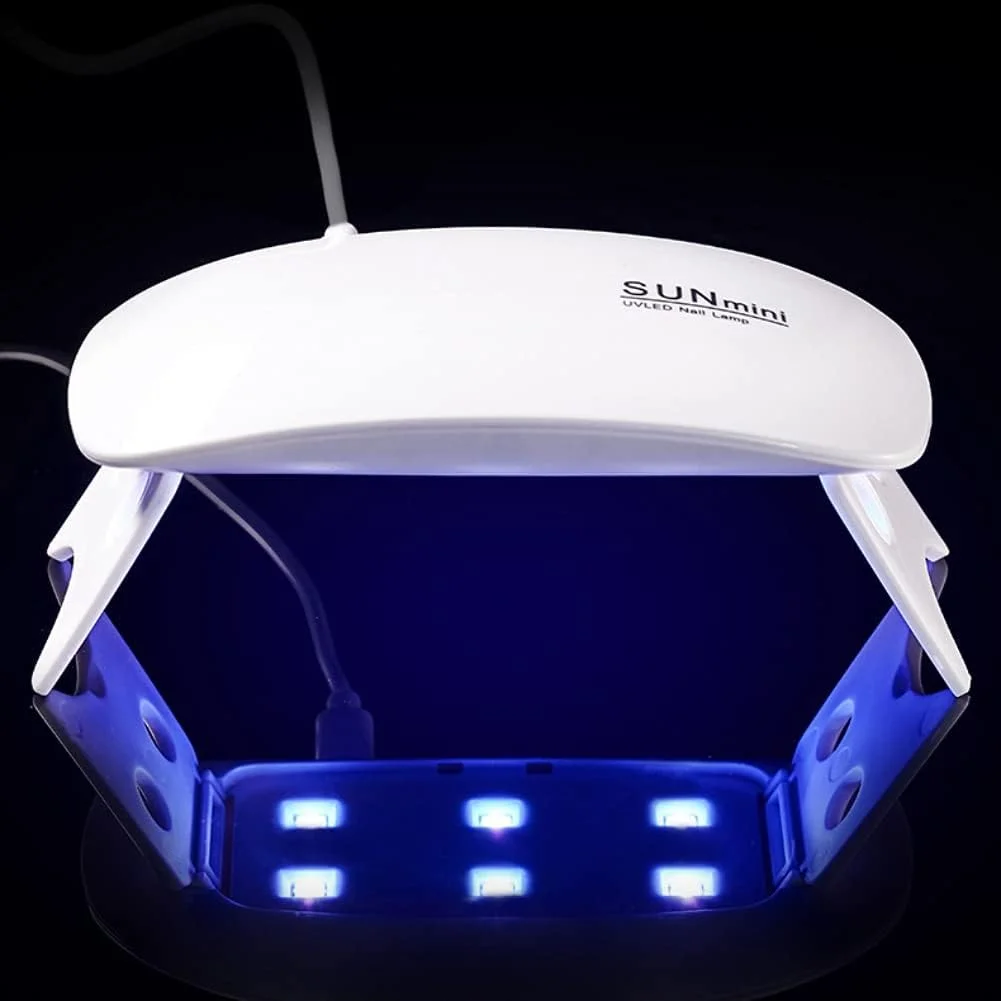 دستگاه خشک کن لاک ناخن کوچک، لوازم طراحی ناخن، لامپ خشک کن ناخن قابل حمل LED UV 6 وات برای لاک ژل با منبع تغذیه USB و تنظیم تایمر 45/60 ثانیه