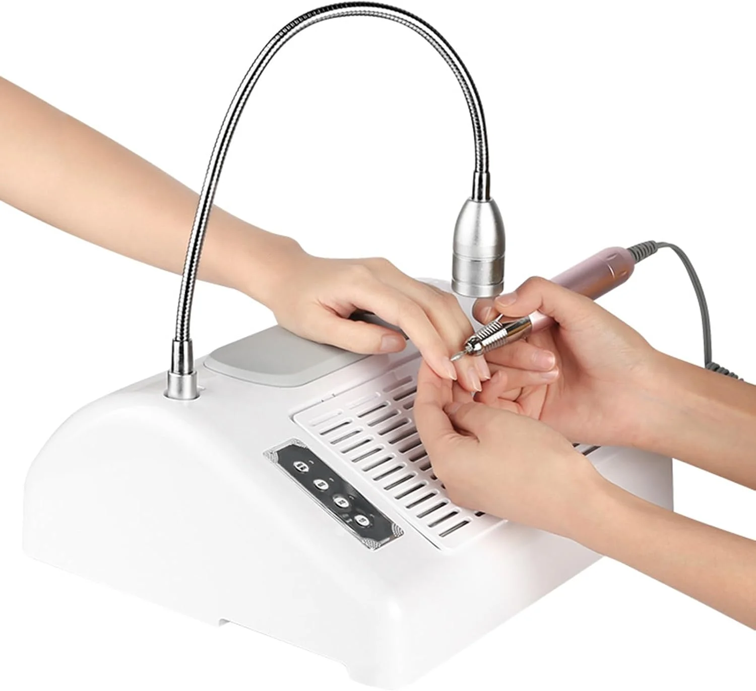 دستگاه مانیکور 5 در 1، دستگاه سوهان برقی ناخن 30000 دور در دقیقه، خشک کن UV، دارای سوهان ناخن، جمع کننده گرد و غبار، چراغ رومیزی، بالشتک دست، برای لاک ژل