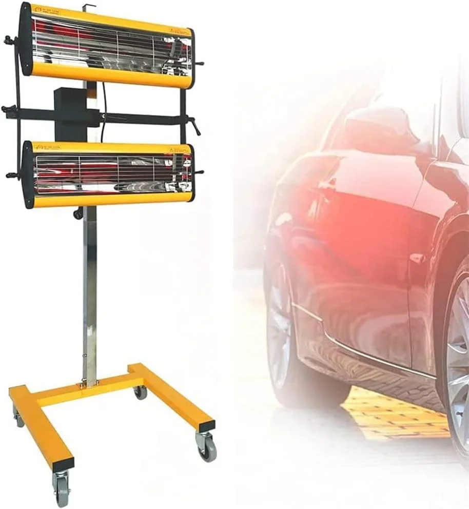 چراغ خشک کن رنگ REHOOF، چراغ گرمایشی 220 ولت 2x1050 وات، بخاری موی کوتاه، خشک کن رنگ تعمیر بدنه خودرو، چراغ هالوژنی گرمایشی با پایه