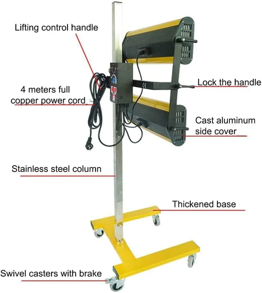 چراغ خشک کن رنگ REHOOF، چراغ گرمایشی 220 ولت 2x1050 وات، بخاری موی کوتاه، خشک کن رنگ تعمیر بدنه خودرو، چراغ هالوژنی گرمایشی با پایه