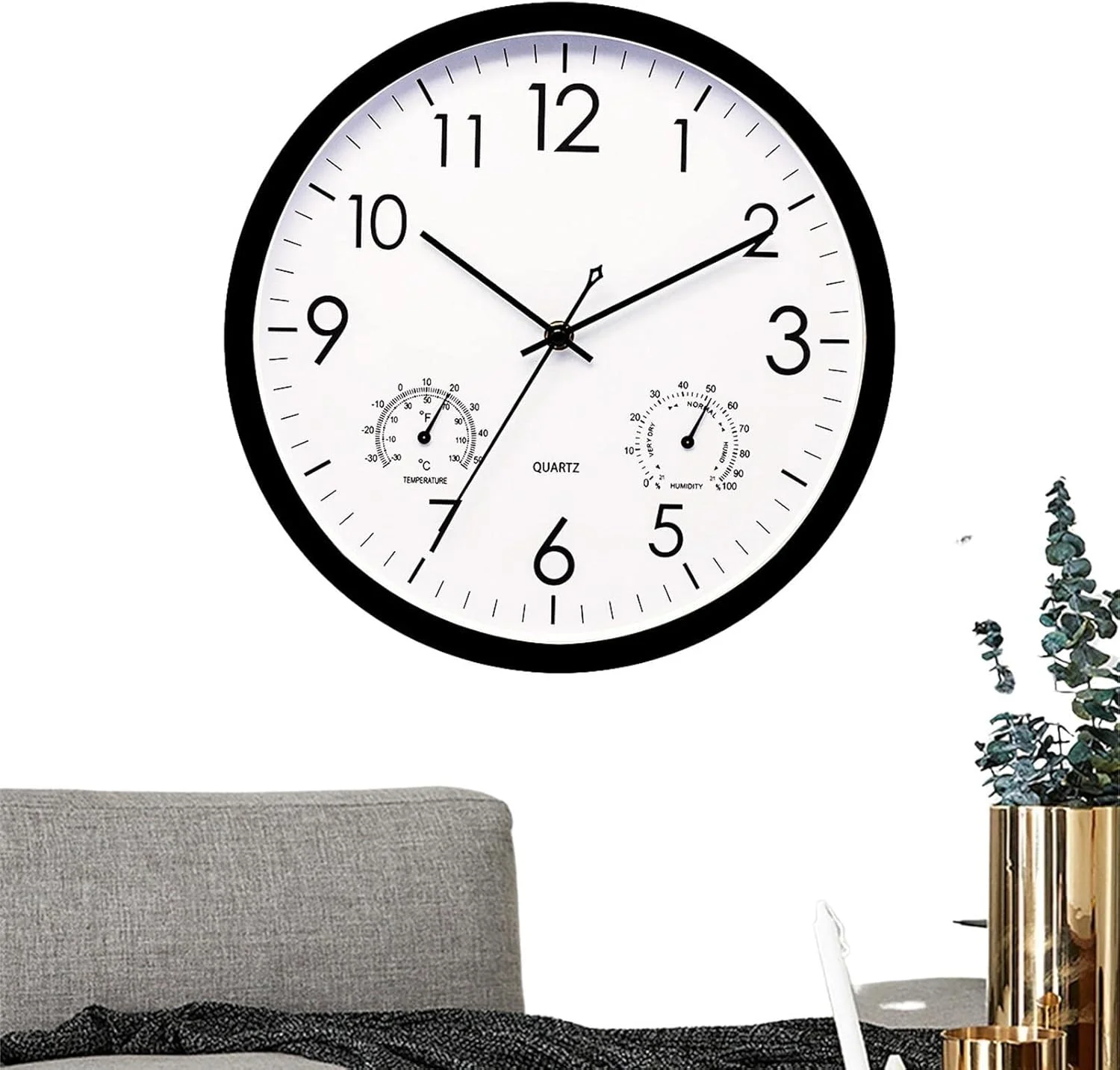 ساعت دیواری بی صدا مناسب فضای باز باغ، ساعت ضد آب با دماسنج و رطوبت سنج، ساعت دیواری تزئینی شیک و قدیمی 12 اینچی، ساعتی مناسب برای تراس، باغ، اتاق خواب