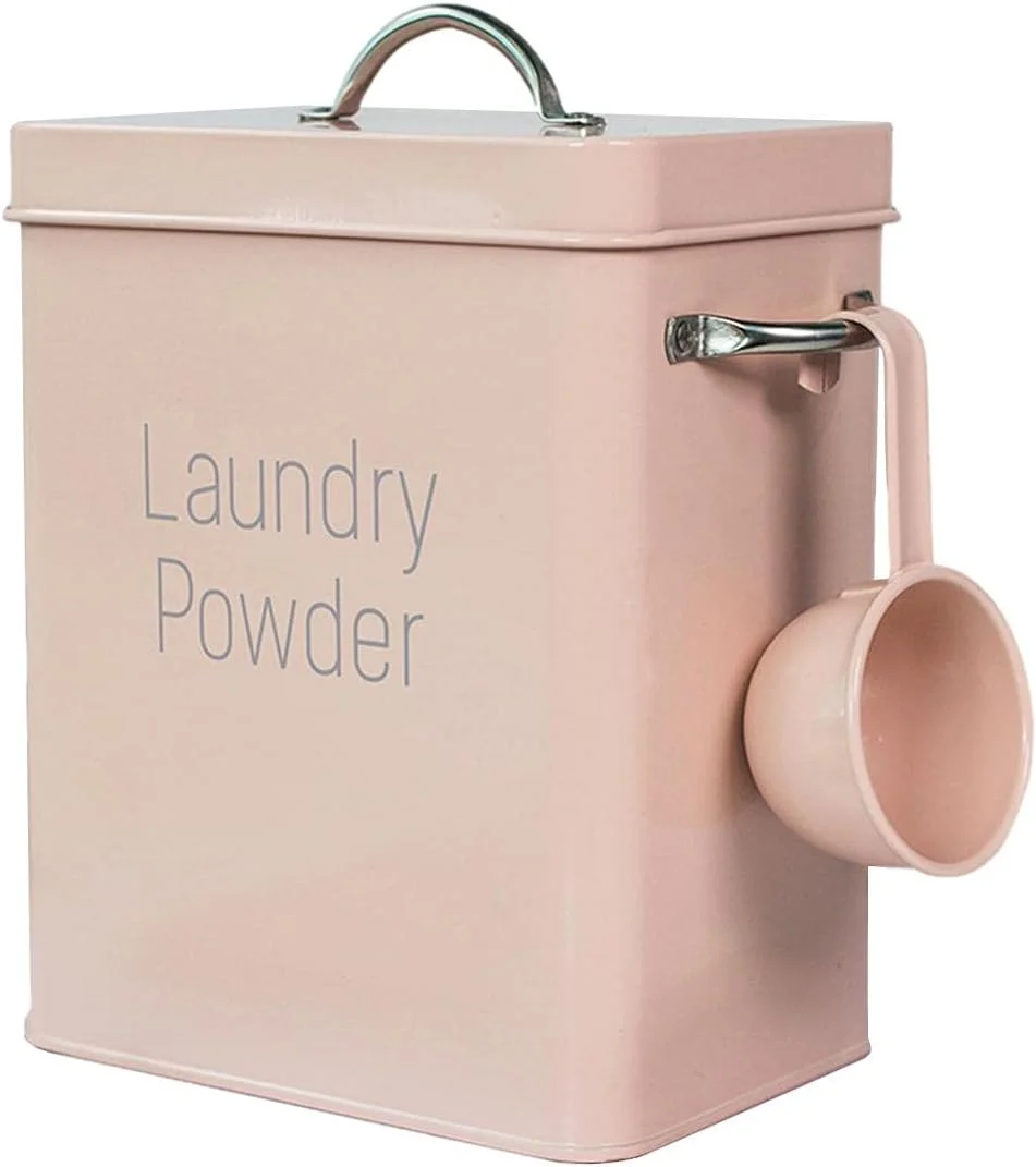 ظرف پودر لباسشویی با پیمانه، محفظه نگهداری پودر لباسشویی، جعبه فلزی نگهداری پودر لباسشویی، لوازم جانبی اتاق لباسشویی برای نگهداری مواد شوینده (20*16*11.7cm) دلپذیر