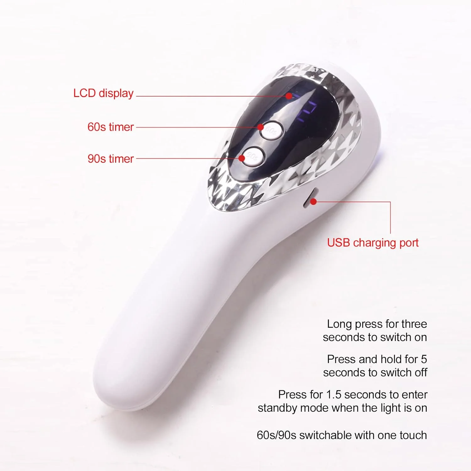 چراغ درمانی دستی مانیکور اونا با نمایشگر LCD و خشک کننده سریع لاک ناخن قابل شارژ