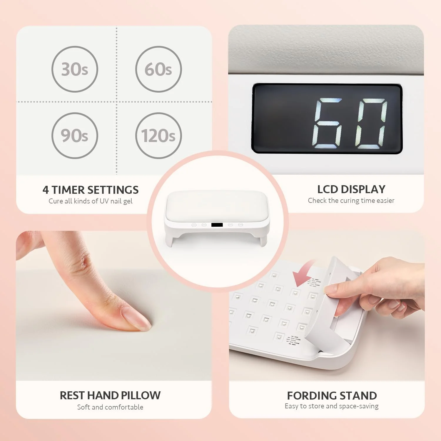 دستگاه حرفه ای UV برای ناخن، چراغ ناخن با بالشتک برای استراحت دست، خشک کن ناخن با 4 تایمر برای سالن های تخصصی ناخن