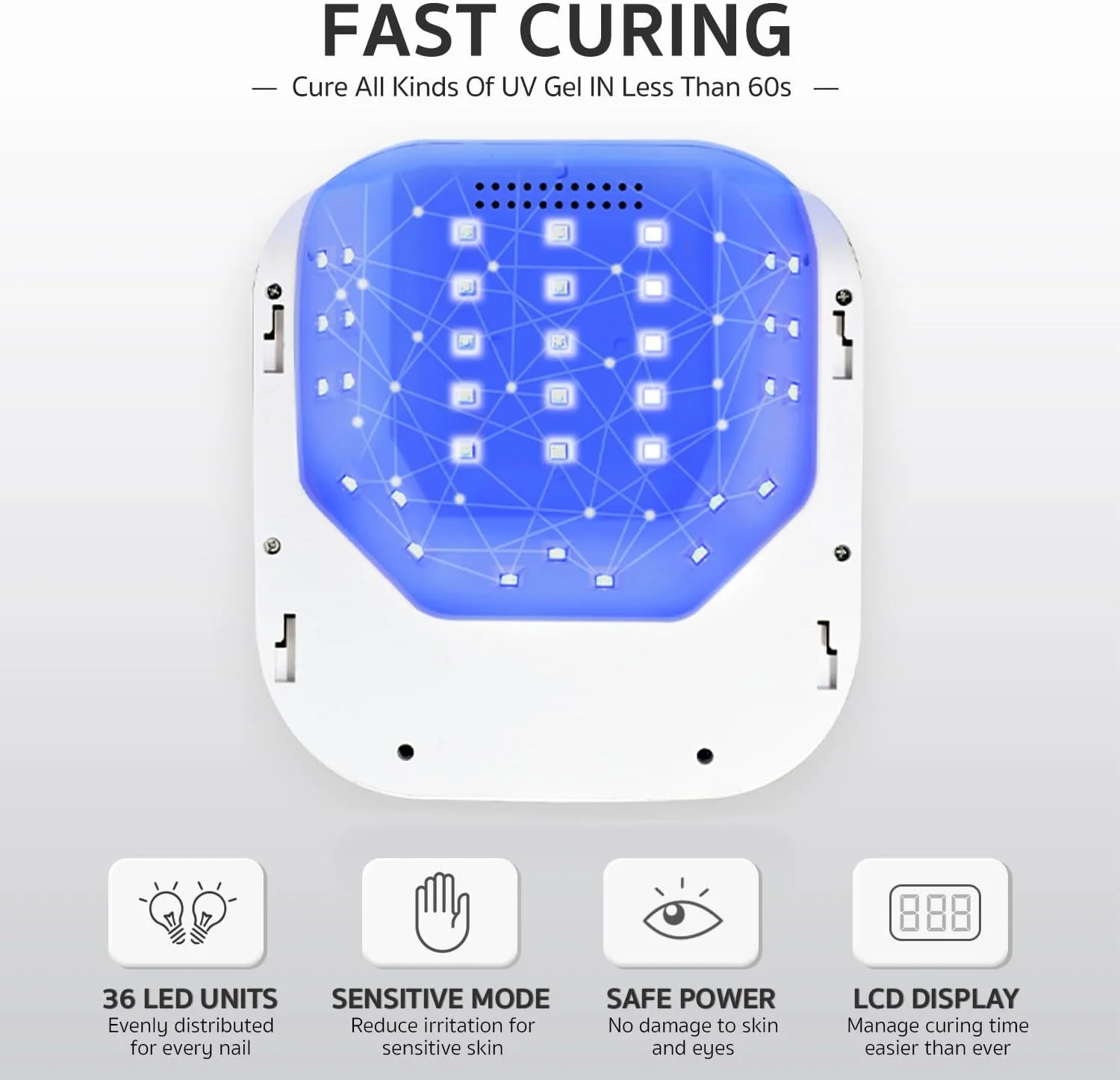 دستگاه خشک کن لاک ناخن حرفه ای GAOY با نمایشگر LCD و 4 تایمر، مناسب برای استفاده در سالن و منزل، سفید