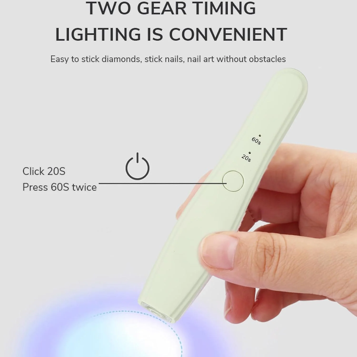 لامپ خشک کن ناخن کوچک Cryfokt، لامپ خشک کن ناخن دستی کوچک با 2 زمان بندی قابل شارژ USB برای استفاده خانگی (سبز روشن)