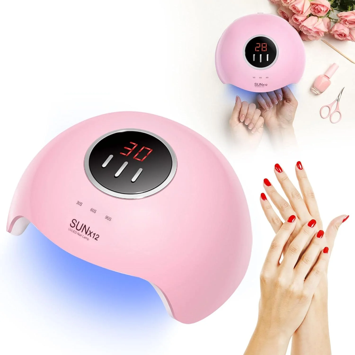 چراغ ال ای دی کوچک و خلاقانه برای ناخن، مناسب خشک کردن سریع لاک ژل، قابل حمل و دارای سنسور برای انگشتان دست و پا، سازگار با دستگاه های کاشت ناخن (صورتی، تک سایز)