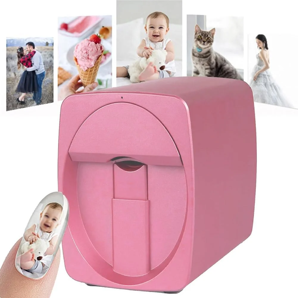 دستگاه چاپ ناخن سه بعدی قابل حمل، دستگاه چاپ هوشمند اتوماتیک ناخن، تشخیص خودکار خطوط ناخن، پشتیبانی از WiFi/DIY/USB، رزولوشن چاپ 2400 dpi، مناسب برای سفر، مهمانی، رویداد - صورتی