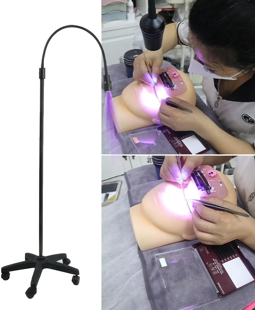 چراغ UV LED بنفش 5 وات حرفه ای با سر قابل تنظیم و سوئیچ پایی، ایده آل برای خشک کردن چسب اکستنشن مژه