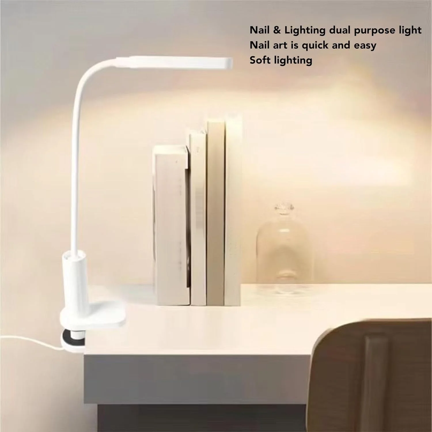 چراغ LED ناخن BROLEO با گیره، شارژ USB 10 واتی، میز طراحی ناخن 2 در 1، نور ملایم، خشک کن LED قابل حمل UV برای مانیکور، مطالعه، ابرو، دفتر، تاتو