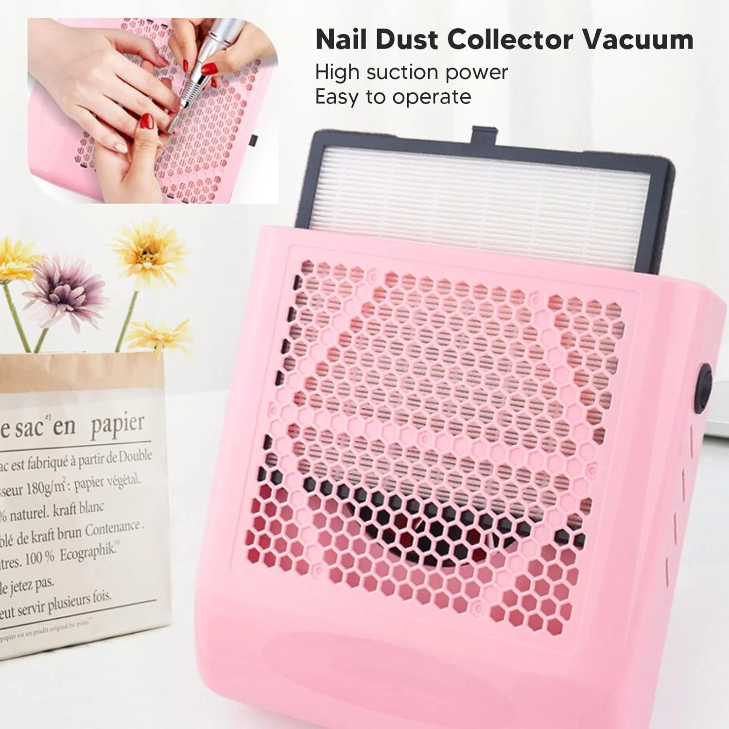 دستگاه جمع کننده گرد و غبار ناخن 80 وات، مکش قوی، فیلتر قابل تعویض، مناسب برای منزل یا سالن ناخن 100-240 ولت (آمریکا)