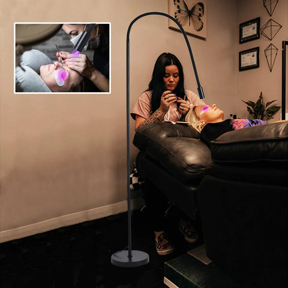 چراغ UV خشک کن ناخن، چراغ ایستاده، چراغ خشک کننده چسب، چراغ گردن غازی با کلید پایی، خشک کردن 2 ثانیه ای، طول موج 395 نانومتر، برای زیبایی، مژه - B